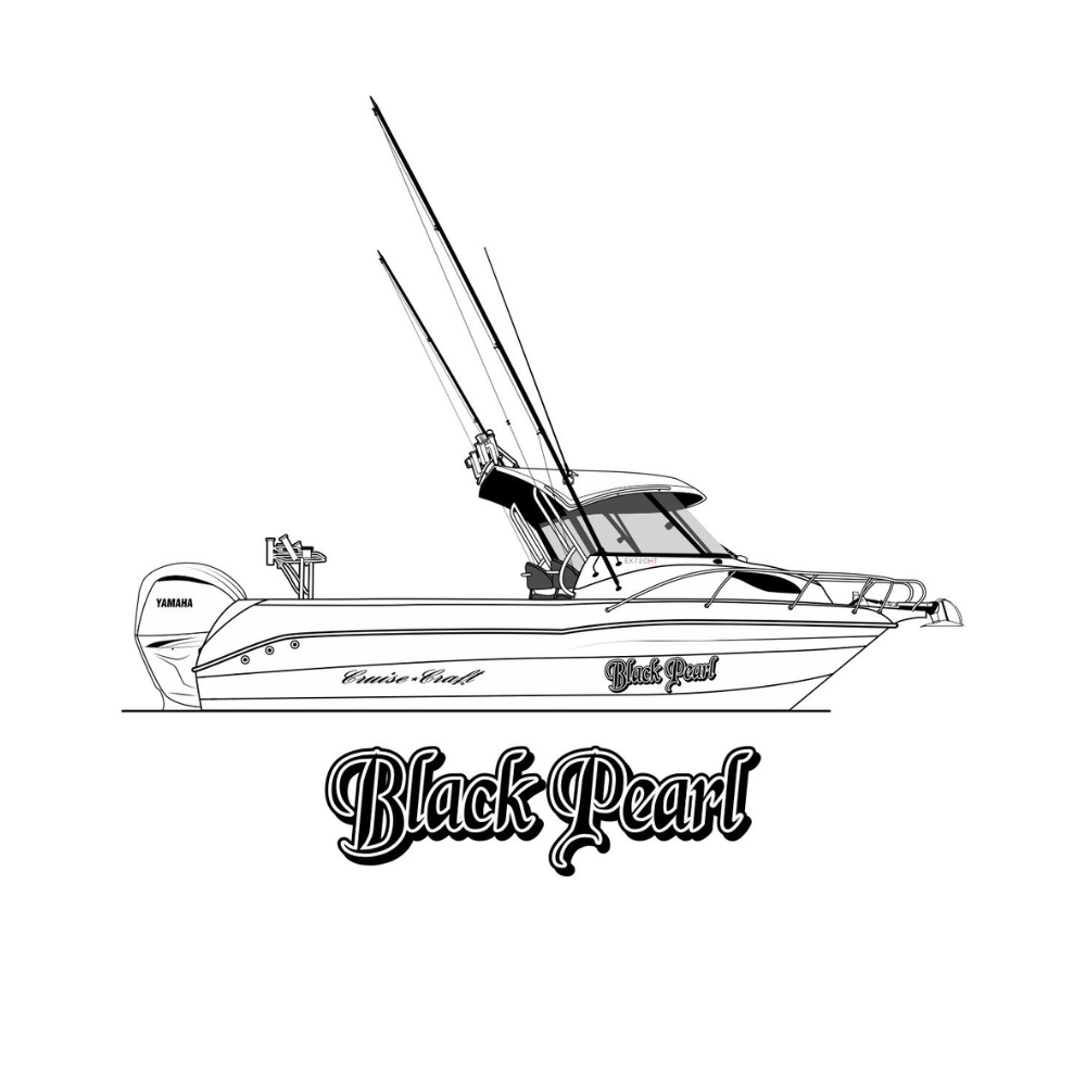 Black Pearl line boat redraw for custom yacht shirts