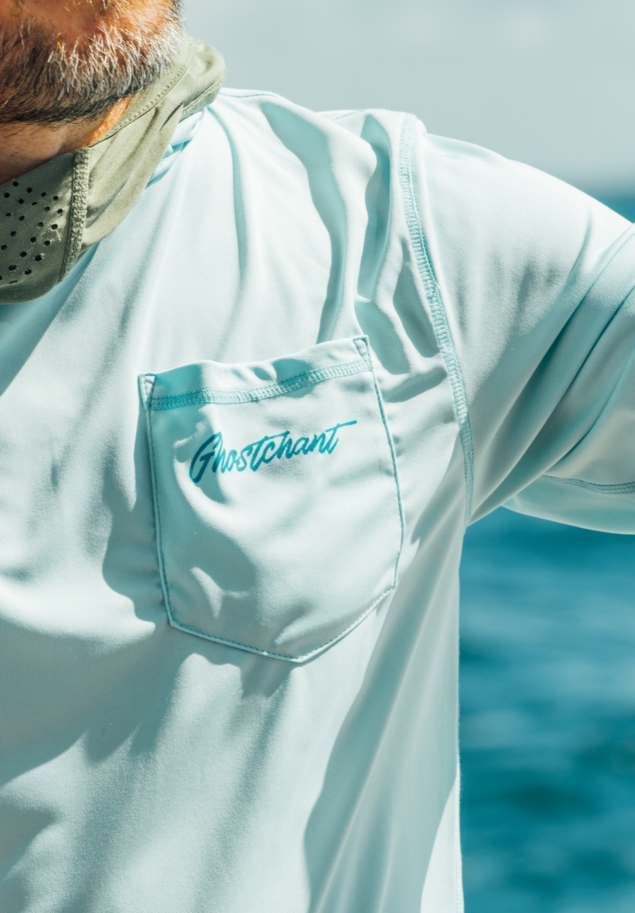 Sky hooded custom boat shirt featuring Ghostchant redraw