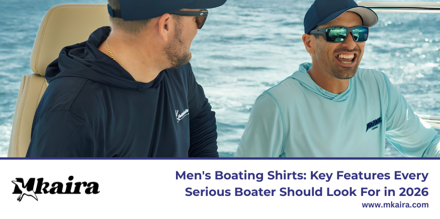 Men's boating shirts designed for UV protection, moisture control, comfort, and performance during marine adventures